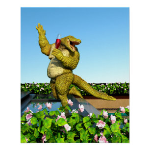 Pôster Arte de festa de champanhe de crocodilo engraçado 