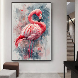 Poster Arte de Flamingo Rosa em Aquarela
