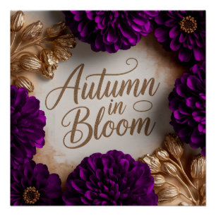 Pôster Arte de Flat Lay Floral Roxo com Letra em Script p