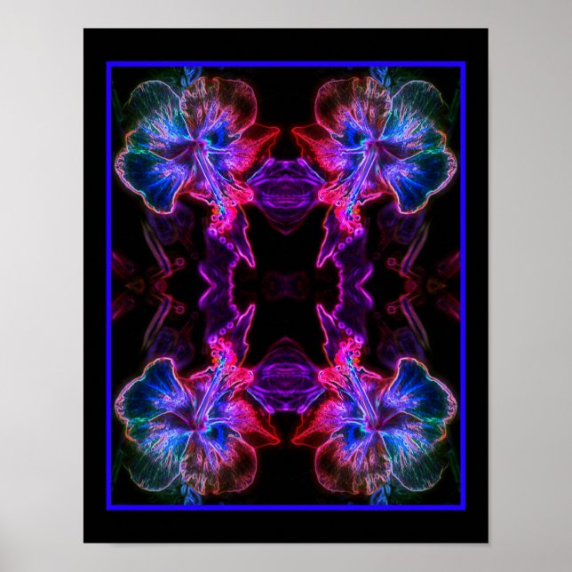 Poster Arte de Flor Abstrata Hibisco Neon (Frente)
