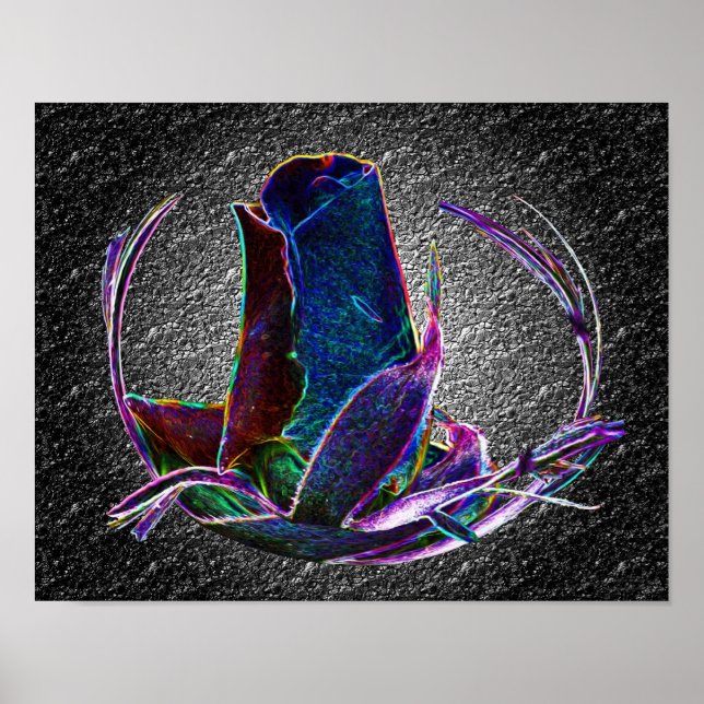 Pôster Arte de Flor Abstrata Rosa Encarnada Azul Elétrico (Frente)