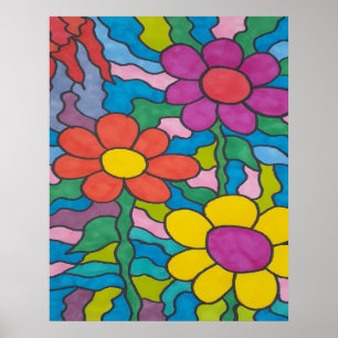 Poster Arte de Flor com Hippie Retroativo  