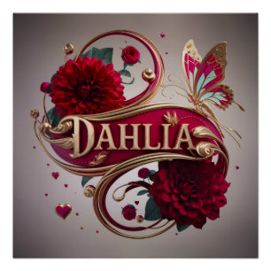 Pôster Arte de Flor de Dália Vermelha Elegante