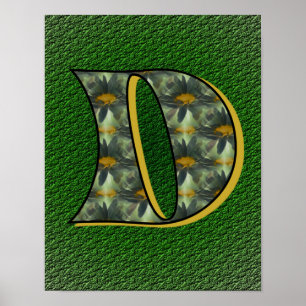 Pôster Arte de Flor de Margarida Inicial Monograma D