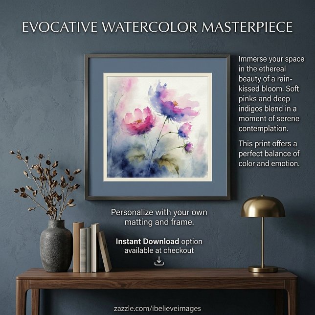 Poster Arte de flores de aquarela roxa e rosa (Criador carregado)