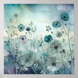 Poster Arte de Flores de Campo Selvagens do Sky Blues