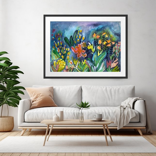 Poster Arte de Flores de Jardim de Aquarelas (Watercolor Garden Flowers Art Poster)