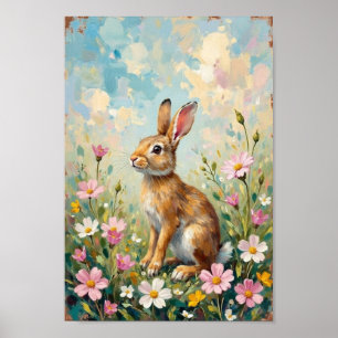 Poster Arte de Flores Silvestres do Coelho de Páscoa Vint