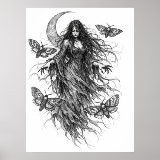 Poster Arte de Folclore Sombrio da Bruxa Noturna Gótica e
