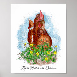 Poster Arte de frango desenhada à mão e citação