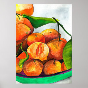 Poster Arte de fruta de cor laranja mandarina