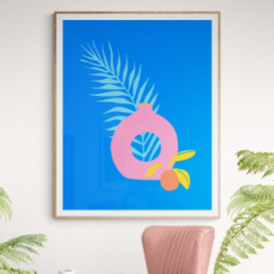 Poster Arte de Frutas Botânicas Boho Coloridas em Azul