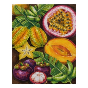 Pôster Arte de Frutas Tropicais Decoração de Cozinha Ex