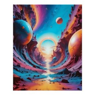 Pôster Arte de fundo da Fantasia do Horizonte Cósmico abs