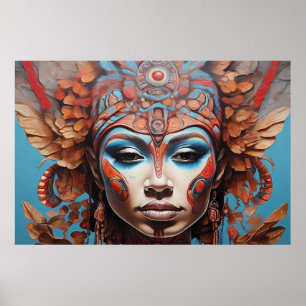 Poster Arte de Fusão Tribal Aztec Abstrato Vibrante