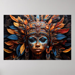 Poster Arte de Fusão Tribal Aztec Abstrato Vibrante