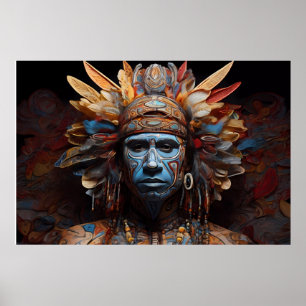 Poster Arte de Fusão Tribal Aztec Abstrato Vibrante