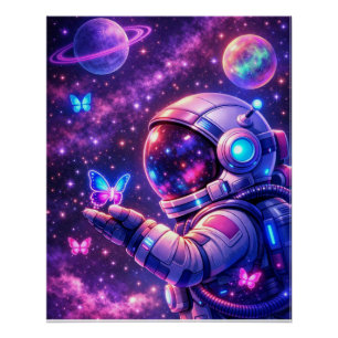 Pôster Arte de Galáxia Borboleta Espaço Neon