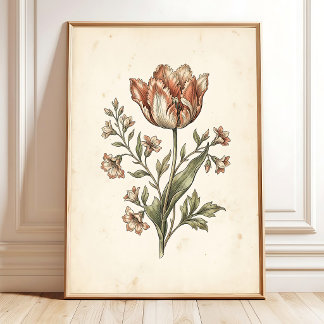 Poster Arte de Galeria Botânica de Tulipa Parrot Vintage