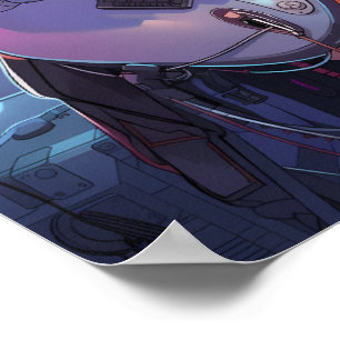 Poster Arte de Garota de Guitarra Anime Cyberpunk