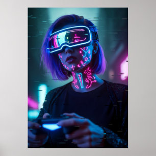 Poster Arte de Garota Gamer Cyberpunk