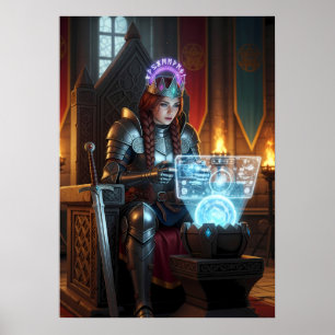 Poster Arte de Garota Gamer Princesa Guerreira Fantasia