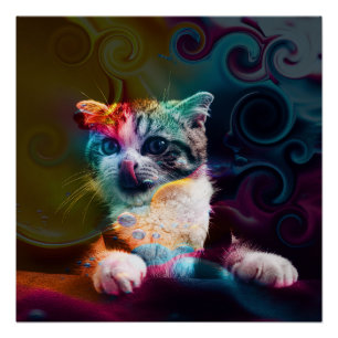 PÔSTER ARTE DE GATO COLORIDA E DIVERTIDA