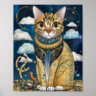 Poster Arte de Gato do Estilo Gustav Klimt Decorativo do 