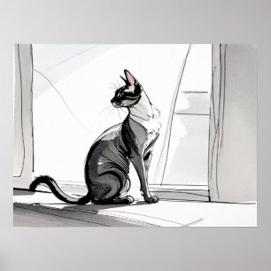 Poster Arte de Gato Minimalista Elegante no Sol da Cidade