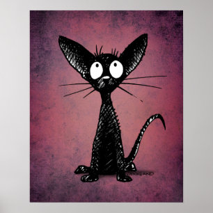 Poster Arte de Gato Negra Gótica em Roxo Gótico