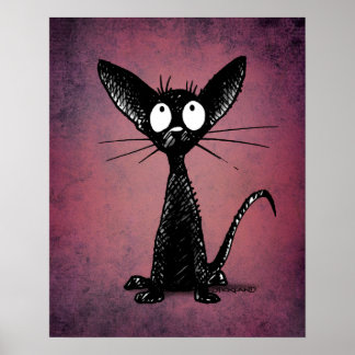 Poster Arte de Gato Negra Gótica em Roxo Gótico