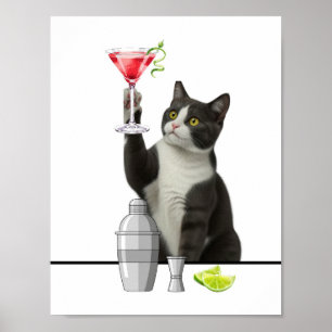 Poster Arte de gato segurando Pink Martini