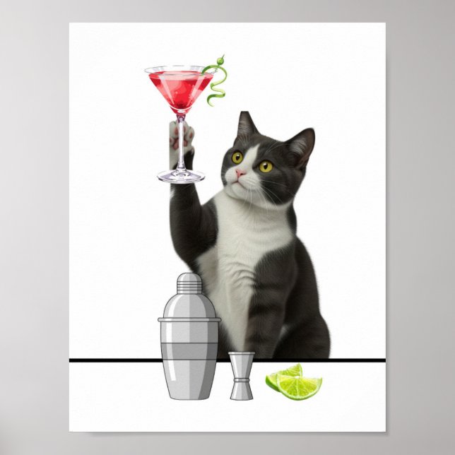 Poster Arte de gato segurando Pink Martini (Frente)