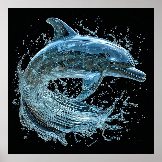 Poster Arte de Golfinho Aquático Decoração Oceânica Prese (Frente)