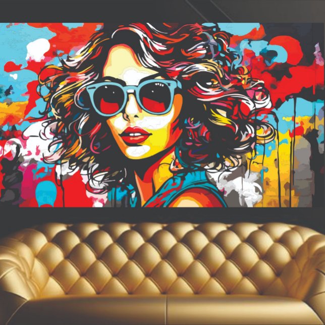Poster Arte de Grafite de Rapariga Retro (Retro Girl At)