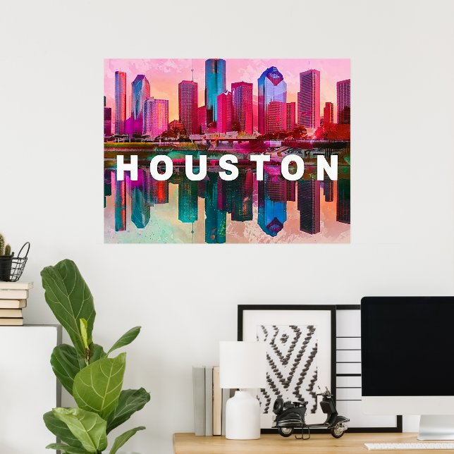 Poster Arte de Grafite do Horizonte de Houston (Escritório em casa)