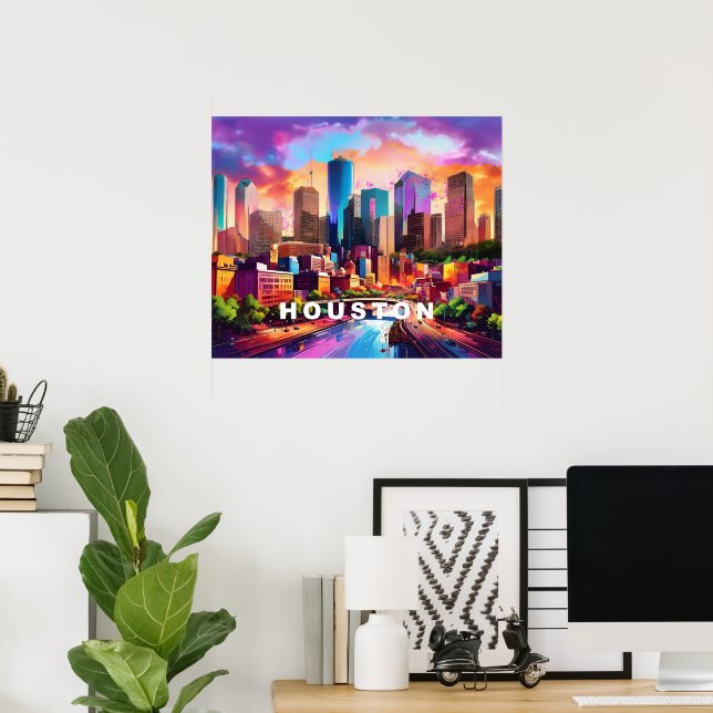 Poster Arte de Grafite do Horizonte de Houston (Escritório em casa)