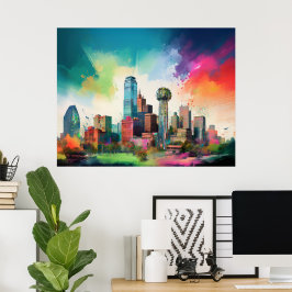 Poster Arte de Grafite Skyline Dallas Vibrant