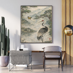 Poster Arte de Grou Antiga – Estilo Japonês