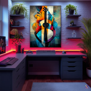 Poster Arte de Guitarra Abstrata - Design de Música Geomé