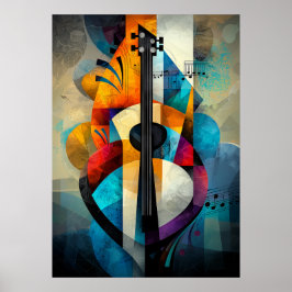 Poster Arte de Guitarra Abstrata - Design de Música Geomé