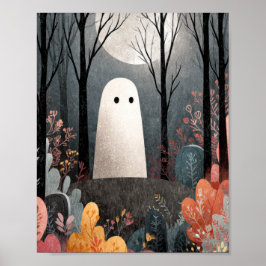 Poster Arte de Halloween em Aquarela de Fantasma Assombra