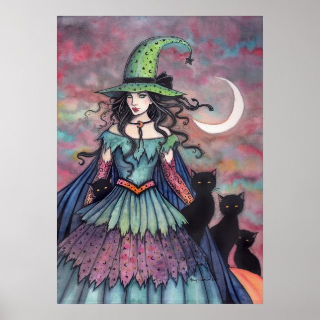 Poster Arte de Halloween para bruxas e gatos pretos (Frente)