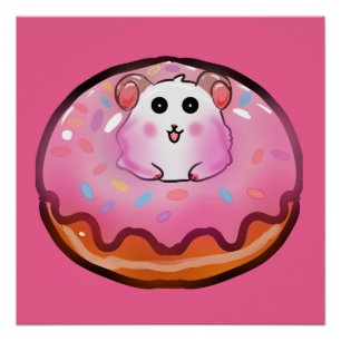 Pôster Arte de hamster Kawaii fofo em Donut Rosa Glasado