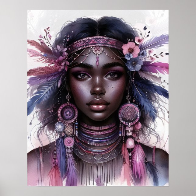 Poster Arte de IA Boho Girl Moda Boêmia (Frente)