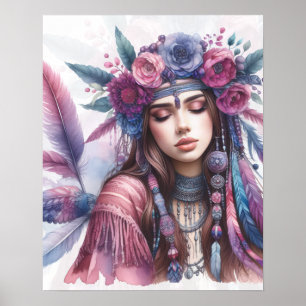 Poster Arte de IA Boho Girl Moda Boêmia