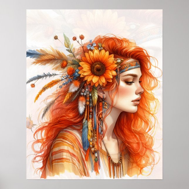 Poster Arte de IA Boho Girl Moda Boêmia (Frente)