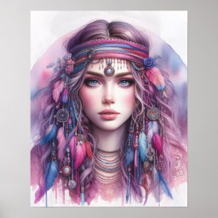 Poster Arte de IA Boho Girl Moda Boêmia