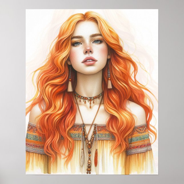 Poster Arte de IA Boho Girl Moda Boêmia (Frente)