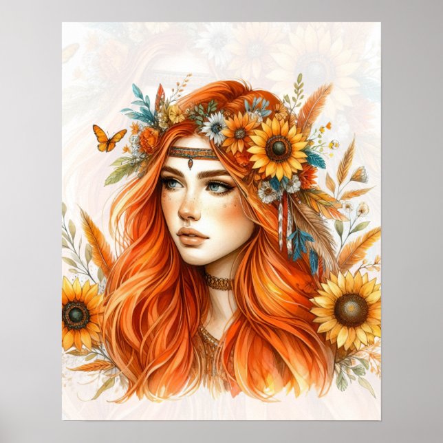 Poster Arte de IA Boho Girl Moda Boêmia (Frente)